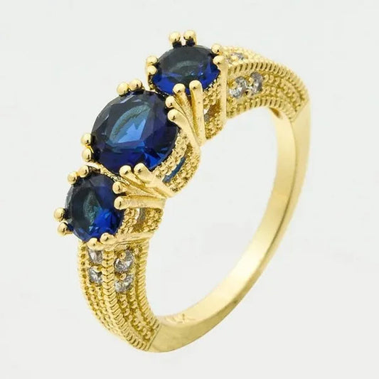 Natural 2.66CT Sapphire Diamond 14K Yellow Gold Ring Size 6-10