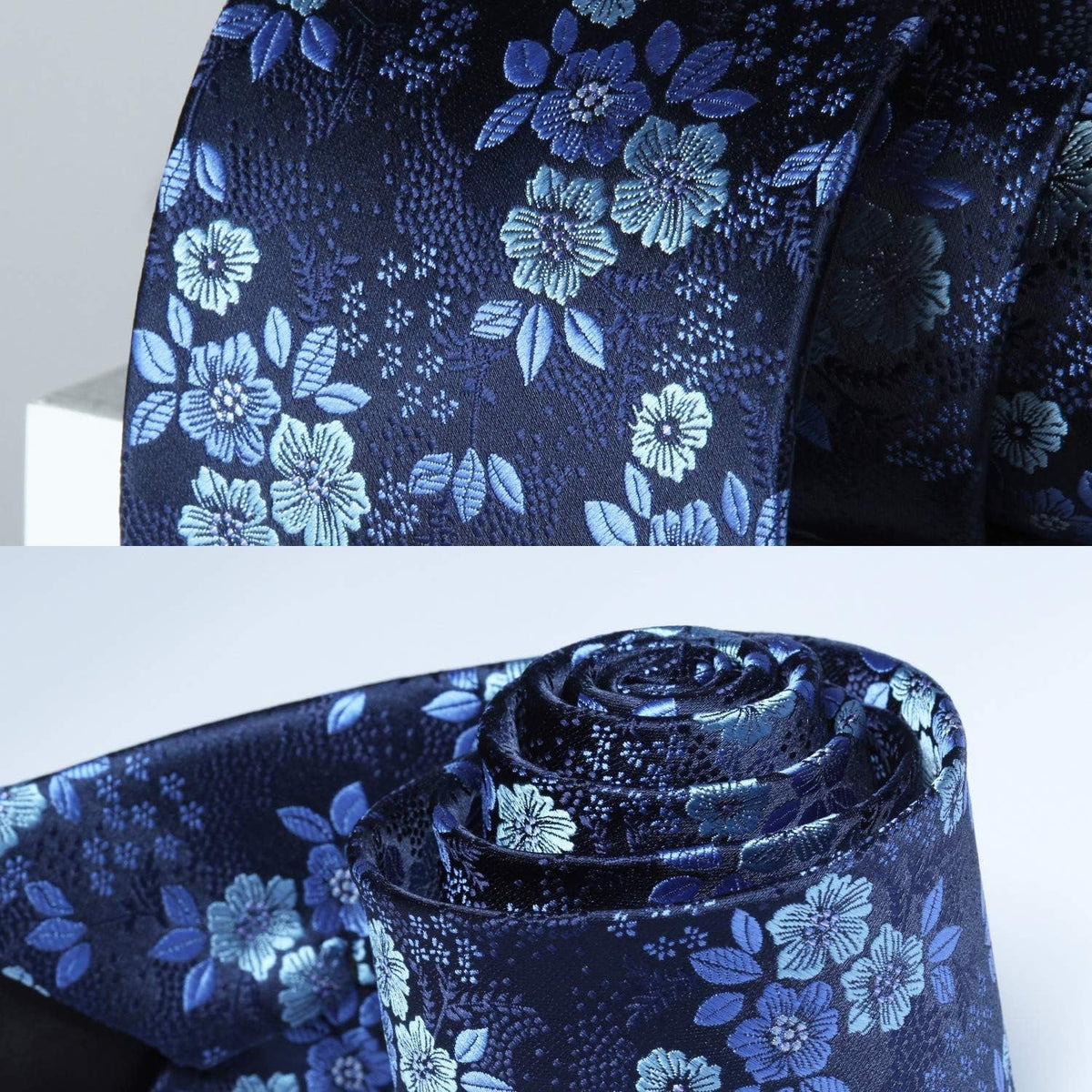 Extra Long Ties for Men Classic Floral Tie and Pocket Square Elegant Silk Necktie Handkerchief Set Wedding Party