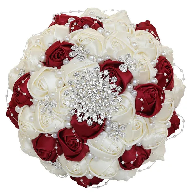 21CM Silk Rose Pearl Rhinestone New Style Bridal Bouquet Wedding Supplies Diamond Brooch Bouquet Bridesmaid Holding Flowers