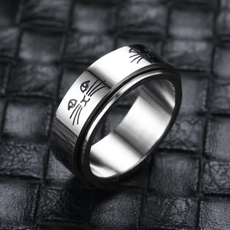 Couple Rings Rotatable Fidget Rings Stainless Steel Sun Moon Star Dot Waves Cat Pattern Spinner Ring Jewelry Gift for Women Men Boyfriend Girlfriend