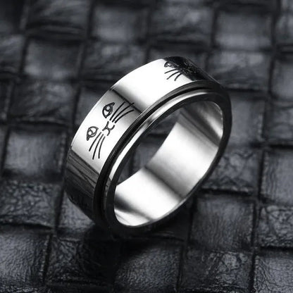 Couple Rings Rotatable Fidget Rings Stainless Steel Sun Moon Star Dot Waves Cat Pattern Spinner Ring Jewelry Gift for Women Men Boyfriend Girlfriend