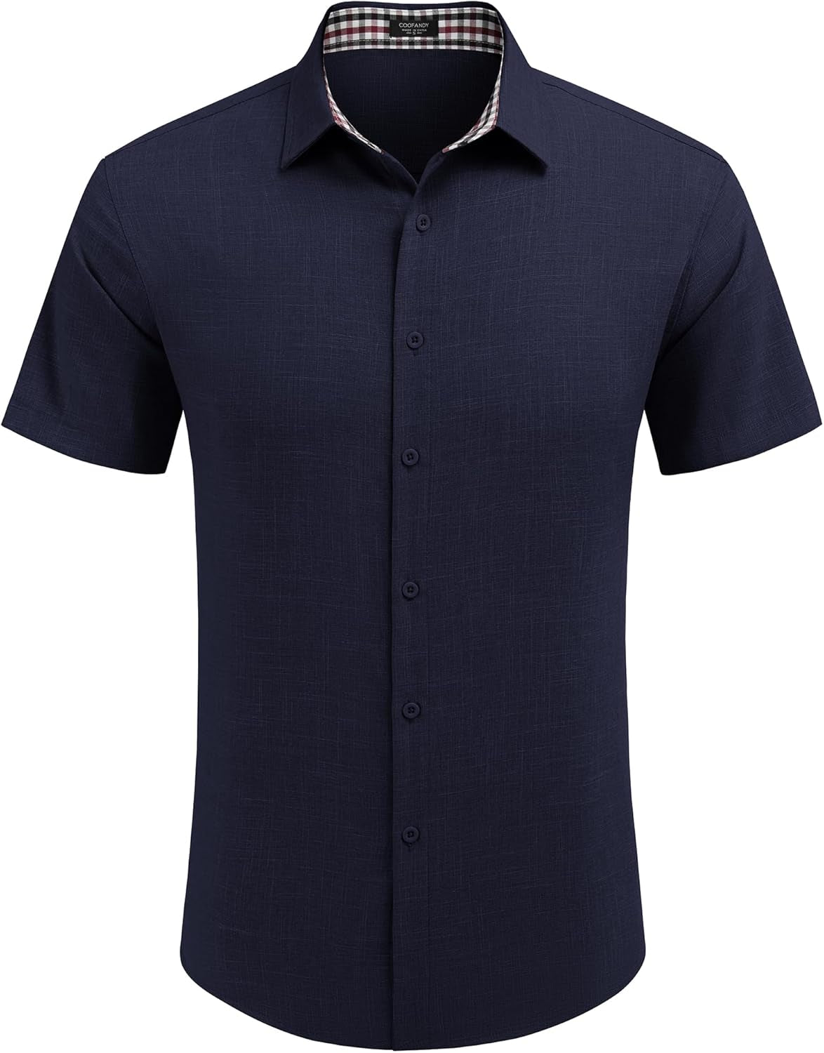 Mens Linen Shirt Short Sleeve Button down Shirts Casual Plaid Collar Summer Beach Shirts