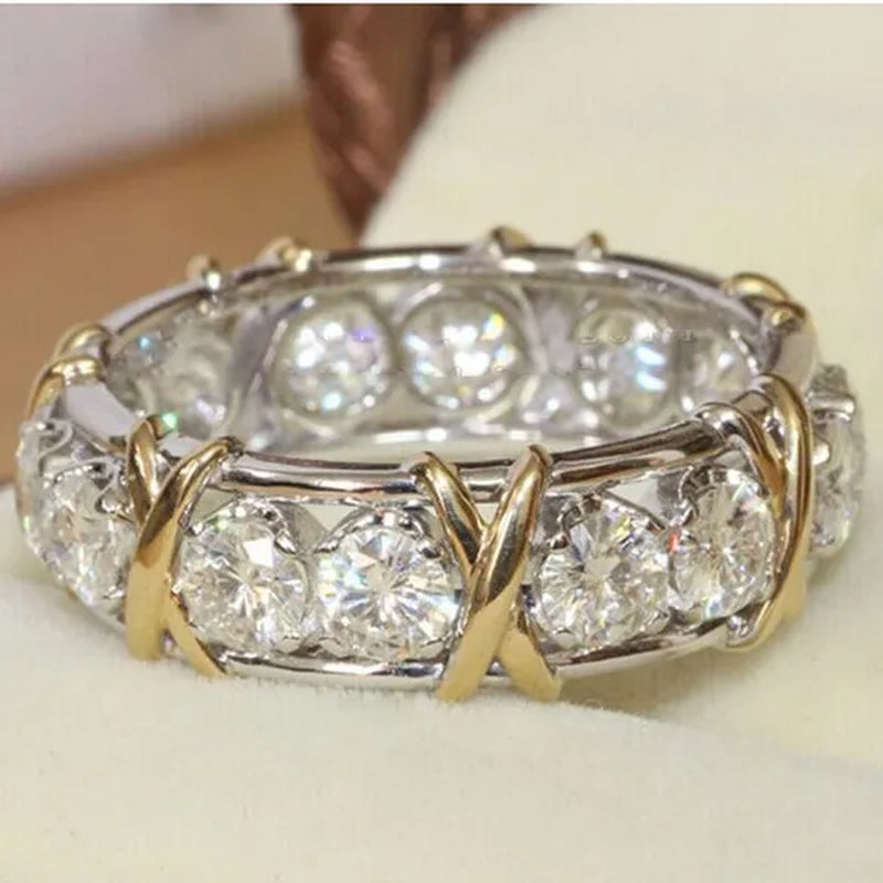 Luxurious  Silver Glod Filled Natural Gemstones White Sapphire Wedding Birthstone Bride Flower Engagement Ellipse Ring Jewelry Size 6 7 8 9 10