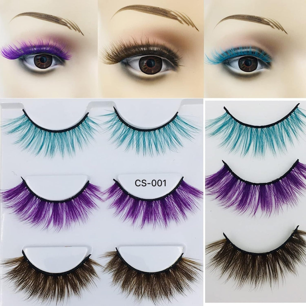 Colorful Eyelashes Halloween Colored Long Dramatic False Eyelashes Party Women Cosmetic Russian Strip Lashes Handmade Reusable 18 Pairs,Brown