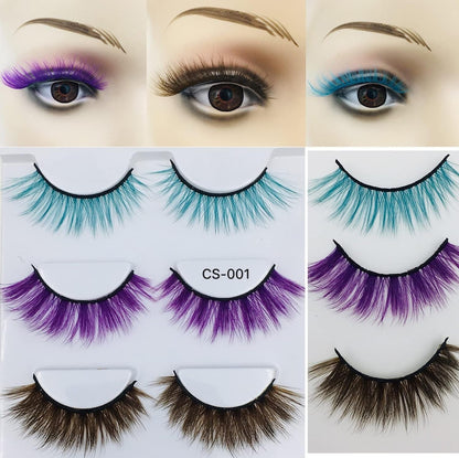 Colorful Eyelashes Halloween Colored Long Dramatic False Eyelashes Party Women Cosmetic Russian Strip Lashes Handmade Reusable 18 Pairs,Brown