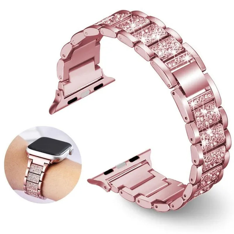 For Apple Watch Band 40mm 44mm 38mm 42mm women Diamond Band for Apple Watch series 6 5 4 3 2 1 iWatch bracelet stainless steel strap For Fitbit Charge 2/3/4 Blaze/Fitbit Versa Lite