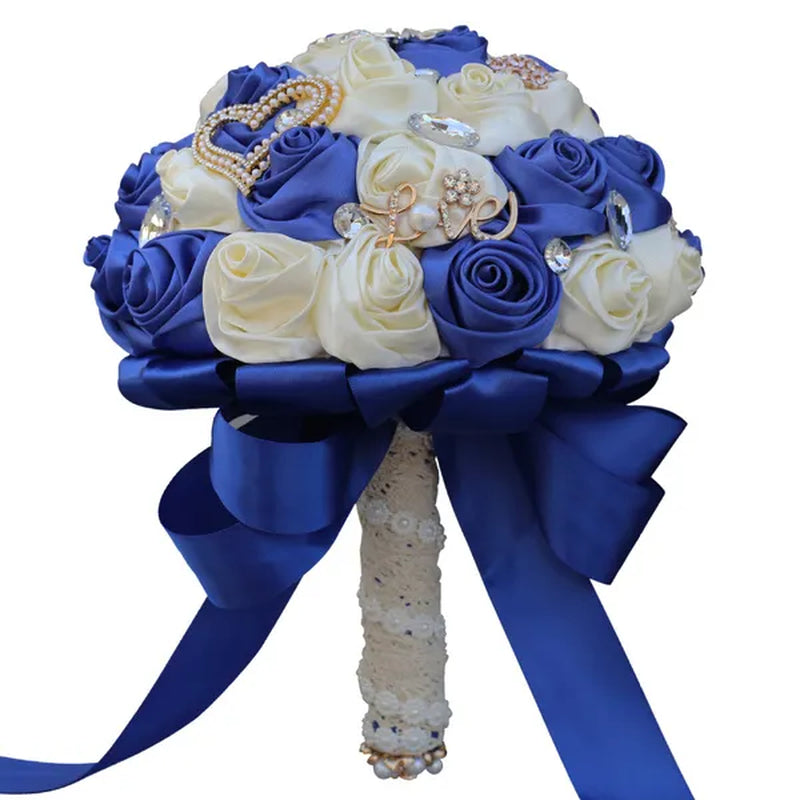 21CM Silk Rose Wedding Flower Bouquet Pearl Rhinestone Brooch Bouquet Bride Bridesmaid Holding Flowers Wedding Party Shooting Props