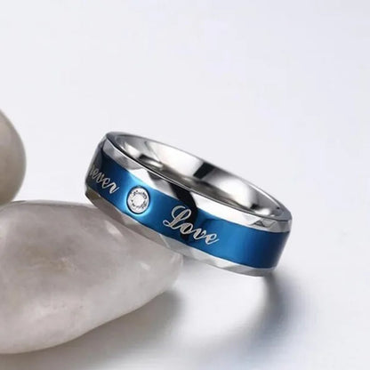 Two Rings Couple Rings Forever Love 316L Stainless Steel Men's Ring 10kt White Gold Filled Princess cut 1ct Sapphire Women's Wedding Ring Sets