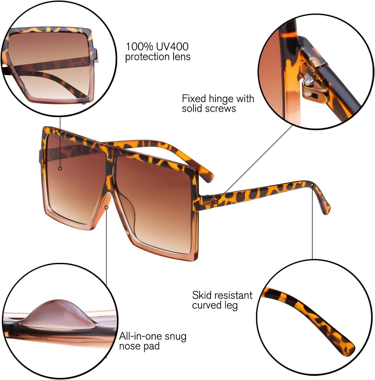 Square Oversized Sunglasses for Women Men Flat Top Fashion Shades