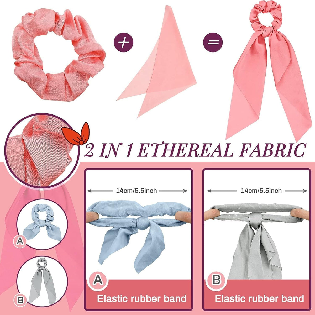 12 Pcs Hair Accessories for Women Hair Bows Scrunchies Scarf Ties Bunny Ears Silk Satin Scrunchies Hair Ribbons Hair Scarf Hair Ties with Bows for Women Lady(Fresh Color)