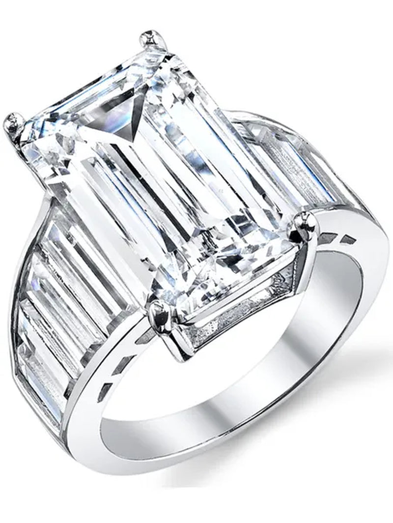 Women'S Angelina Jolie Sterling Silver Engagement Wedding Ring Emerald Cut Cubic Zirconia 10 X 16 MM CZ