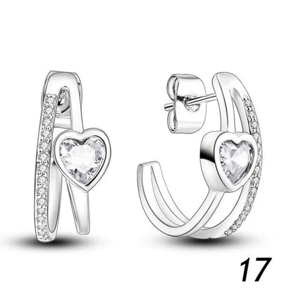New 925 Sterling Silver Sparkling Two-Tone Zircon Stud Earrings European Fashion Women's Jewelry Earrings