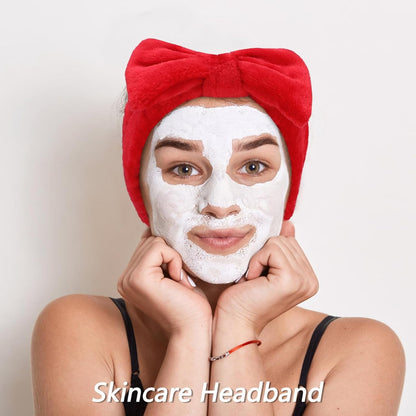 6 Pack Hairband, Makeup Headband, Face Wash Headband, Skincare Headbands, Red Microfiber Hair Band with Bow Tie Spa Headband for Washing Face Wristband Set Hair Accessories for Women
