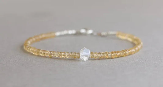 Citrine Bracelet, Herkimer Diamond Bracelet, November Birthstone Bracelet, Shaded Citrine Bracelet,