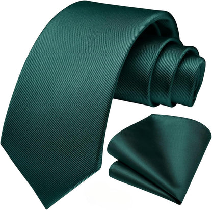 Mens Ties Solid Color Ties for Men Formal Necktie with Pocket Square Set Satin Silk Neck Tie Handkerchiefs Set