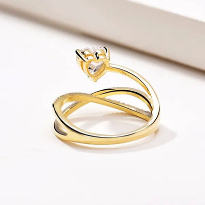 Women New Design Distinctive 925 Sterling Silver Heart Shaped Diamond Guiding Star Rings Wedding Engagement Party Ring