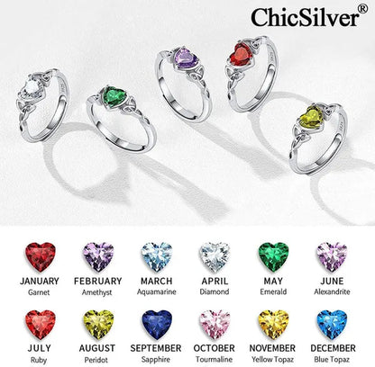 ChicSilver 925 Sterling Silver Rings for Women Gem Stone Heart Celtic Knot 12 Months Birthstone Jewelry for Her