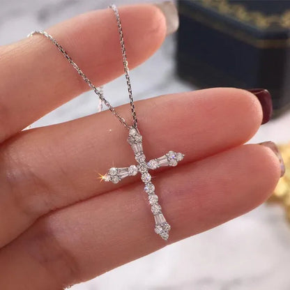 Jewelry Fashion 925 Sterling Silver Diamond White Sapphire Pendants Jesus Cross Necklace Ornament
