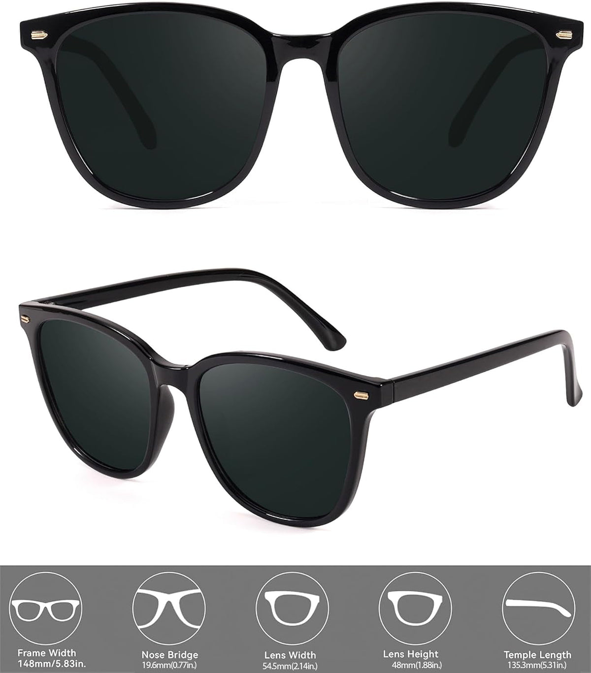 2 Packs Sunglasses for Women Polarized UV400 Protection Lens Big Frame Fashion Glasses Trendy Stylish Shade