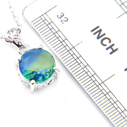 Luckyshine Sparking Round Fire Bi-Colored Tourmaline Gemstone Silver Earrings Pendants Necklaces Jewelry Sets for Women