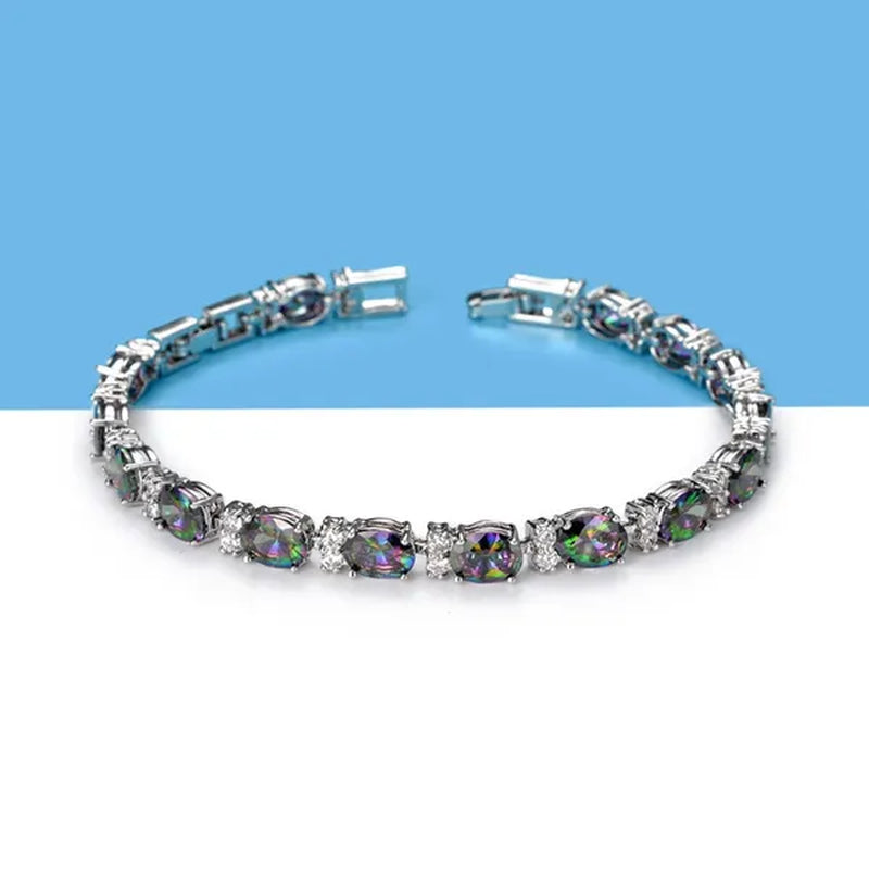 Gem Stone King 925 Sterling Silver Gorgeous Oval and Round Sparkling Cubic Zirconia CZ Tennis Bracelet Jewelry Gift
