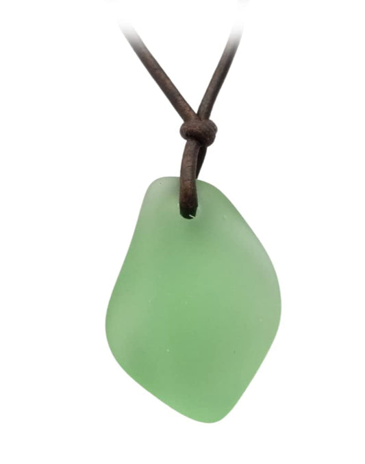 Handmade Leather Cord Puff Sea Glass Necklace, Unisex Jewelry, (Hawaii Gift Wrapped, Customizable Gift Message)… (Peridot - August)