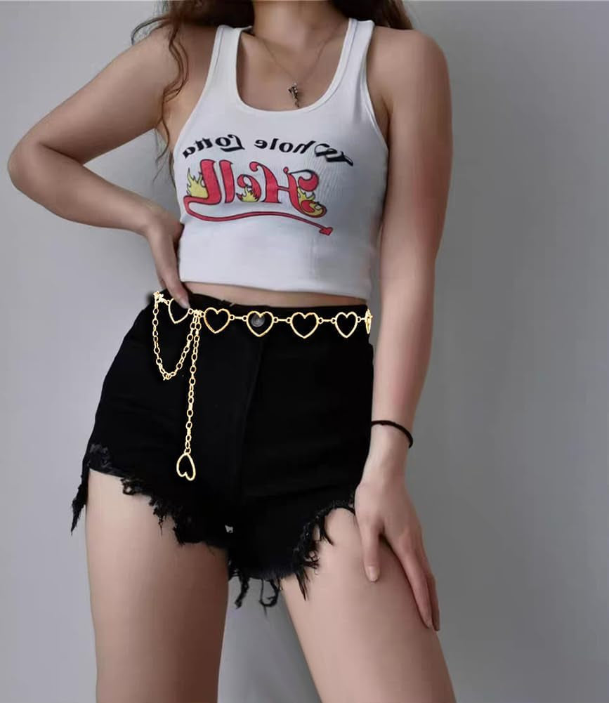 Women Waist Chain Belt Gold Silver Chain Belt Body Chains Jewelry for Dress Y2K Heart Chain
