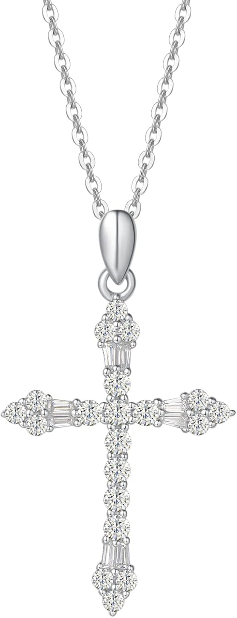 Cross Necklace for Women 925 Solid Sterling Silver Cubic Zirconia Flower Budded Cross Princess Pendant for Women, 18" Extender