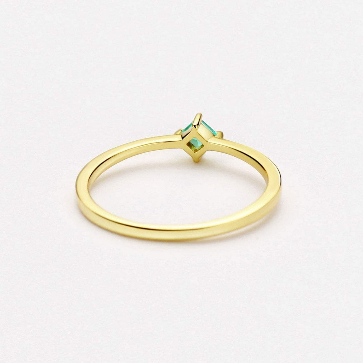 18K Gold Emerald Rings Simple Square Cut Dainty Delicate Rings Fine Jewelry for Women