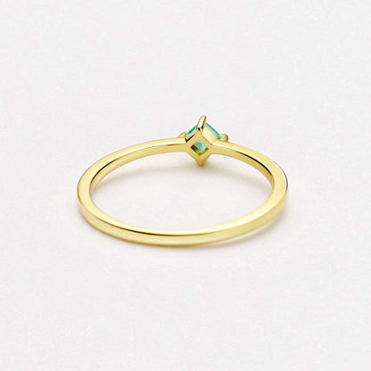 18K Gold Emerald Rings Simple Square Cut Dainty Delicate Rings Fine Jewelry for Women