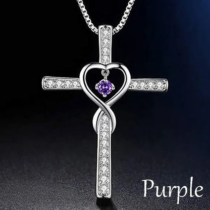 Infinity Love God We Trust Christian Cross Birthstone Diamond Rhinestone Pendant Necklace Birthday Gifts Jewelry For Women Christmas Girls