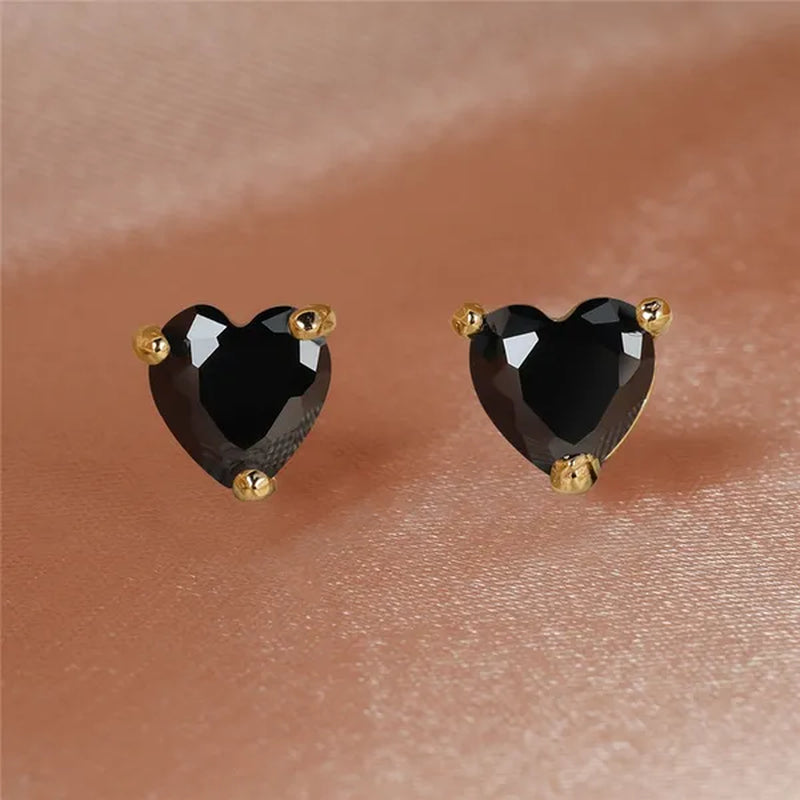 Elegant Love Heart Black Diamond 18K Rose Gold Stud Earrings Vintage Earrings Banquet Party Jewelry Gifts