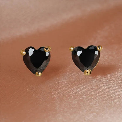 Elegant Love Heart Black Diamond 18K Rose Gold Stud Earrings Vintage Earrings Banquet Party Jewelry Gifts