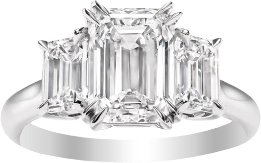 3 Three Stone Emerald Diamond Engagement Ring 14K White Gold (H-I Color VS1-VS2 Luxury Collection)