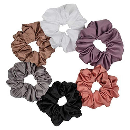 6 Pieces Satin Silk Scrunchies for Hair, Big Hair Scrunchies Satin Hair Ties Ponytail Holder No Hurt Your Hair Wedding Bridal Silk Hair Ties