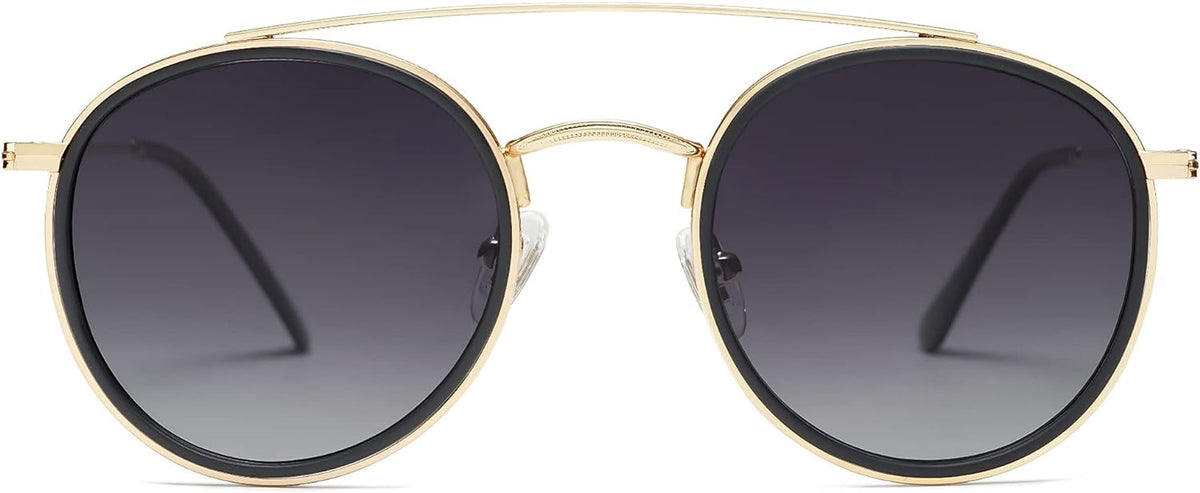 Retro Round Double Bridge Polarized Sunglasses for Women Men Vintage Circle UV400 Sunnies SJ1104