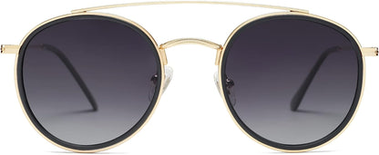 Retro Round Double Bridge Polarized Sunglasses for Women Men Vintage Circle UV400 Sunnies SJ1104