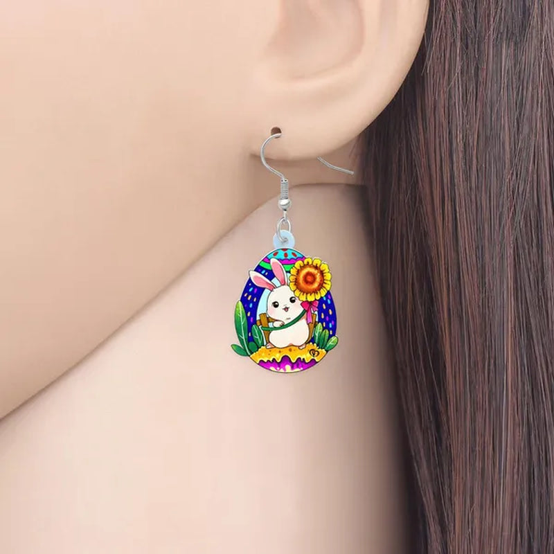 Acrylic Easter Eggs Bunny Hare Rabbit Earrings Drop Dangle Egge Jewelry For Women Girls Kids Charms Festival Gift Accessories