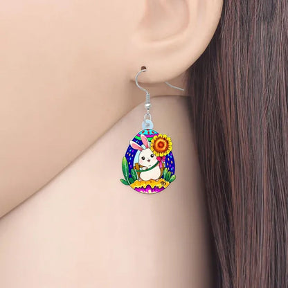 Acrylic Easter Eggs Bunny Hare Rabbit Earrings Drop Dangle Egge Jewelry For Women Girls Kids Charms Festival Gift Accessories