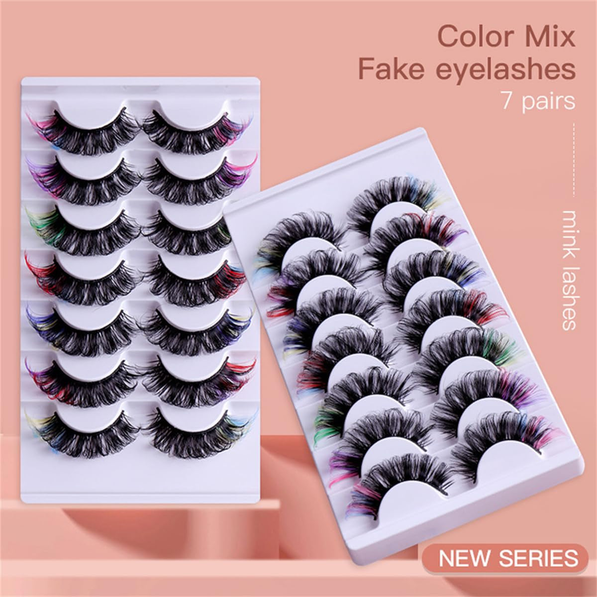 Colored Lashes 20Mm Strip False Eyelashes Kit with Color Fluffy 8D Thick Volume Lash Tint Curly Rainbow Fake Eye Lashes 7 Pairs Multi Pack