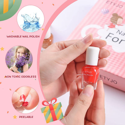 12 Rainbow Colors Peel-Off Kids Washable Quick Dry Girls Nail Polish Kit for Kids Teen Little GirlsToddler Ages 3-12