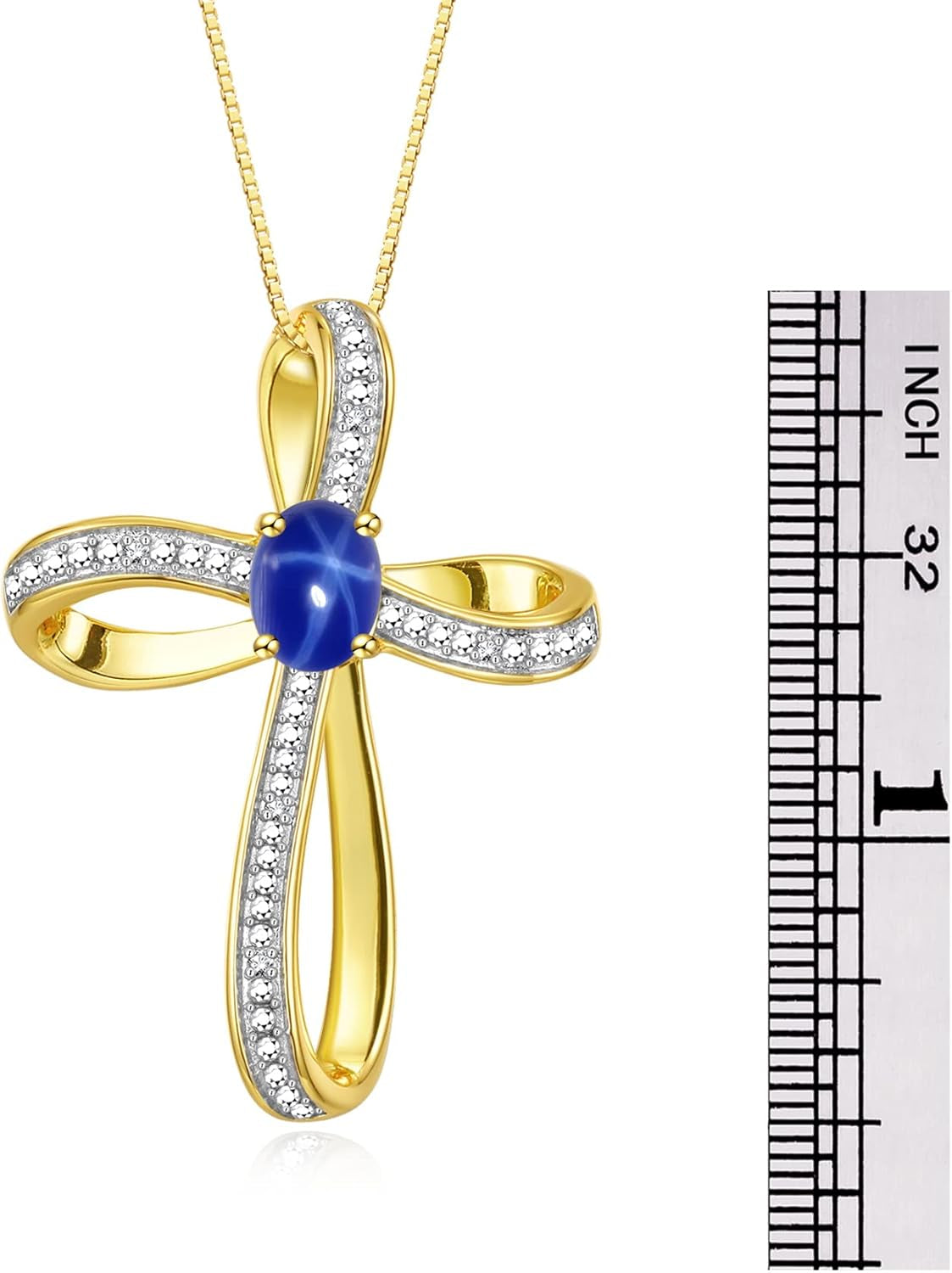 Sterling Silver Cross Necklace: Gemstone & Diamond Pendant, 18 Chain, 8X6MM Birthstone, Elegant Women'S Jewelry