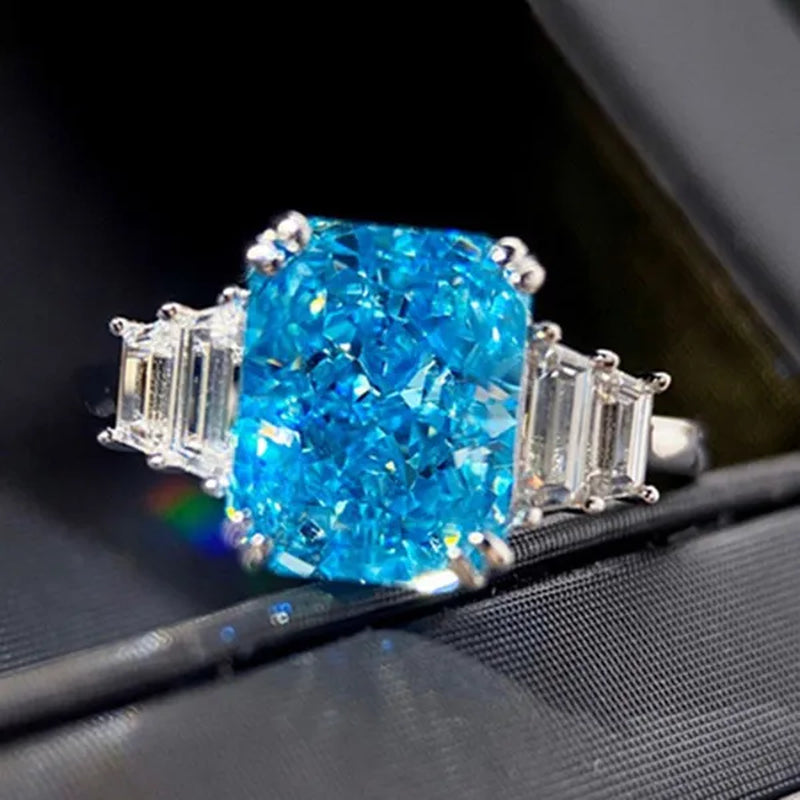 Trendy Women Gemstone Rings Silver Plated Square Cut Citrine White Sapphire Rings Bridal Engagement Proposal Crystal Jewelry