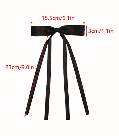 Tassel Ribbon Bowknot Hair Clips for Women - 4Pcs Barrettes with Long Tail, Solid Accessories for Girls, Claw Clips with Bow in Black and White