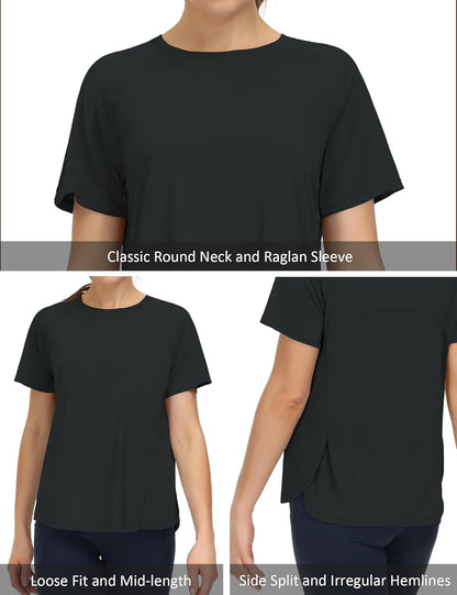 Women'S Short Sleeve Workout Shirts Breathable Yoga T-Shirts with Side Slits Athletic Tee Tops