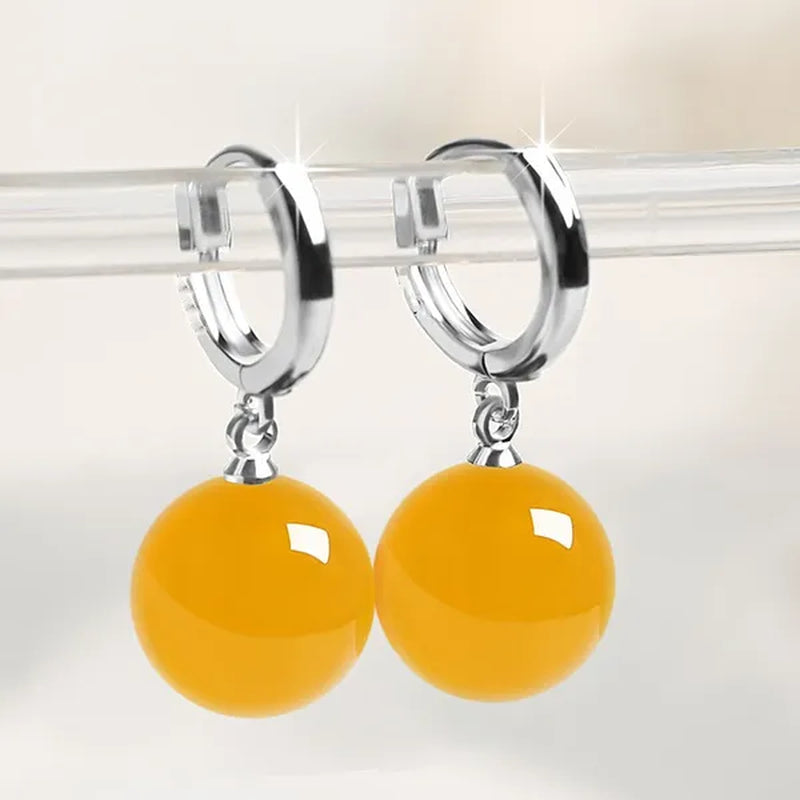 Exquisite and Fashion Yellow Agate Jade Drop Earrings for Women Luxury Stone Pearl Hoop Earrings Bridal Wedding Party Anniversary Gift Fashion Jewelry