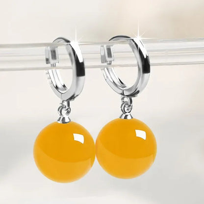 Exquisite and Fashion Yellow Agate Jade Drop Earrings for Women Luxury Stone Pearl Hoop Earrings Bridal Wedding Party Anniversary Gift Fashion Jewelry