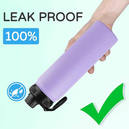 Insulated Water Bottle, 22 Oz Vacuum Insulated Stainless Steel Reusable Sports Bottle with Straw Lid & Spout Lid for Travel, Camping, Bike, Leakproof, Purple, 1 Pack