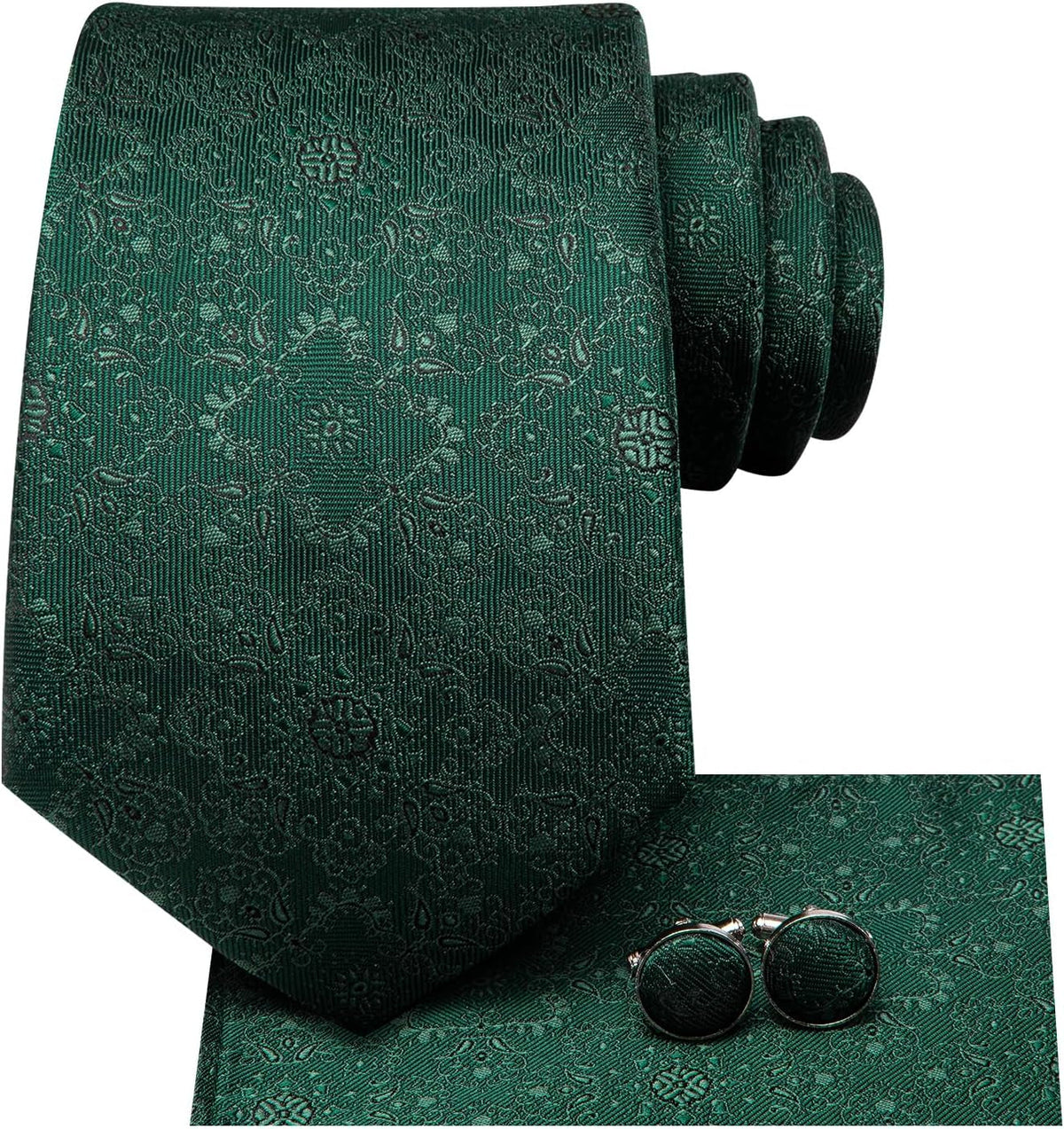 Mens Paisley Floral Silk Tie for Men Striped Necktie and Pocket Square Cufflinks Set Wedding Business
