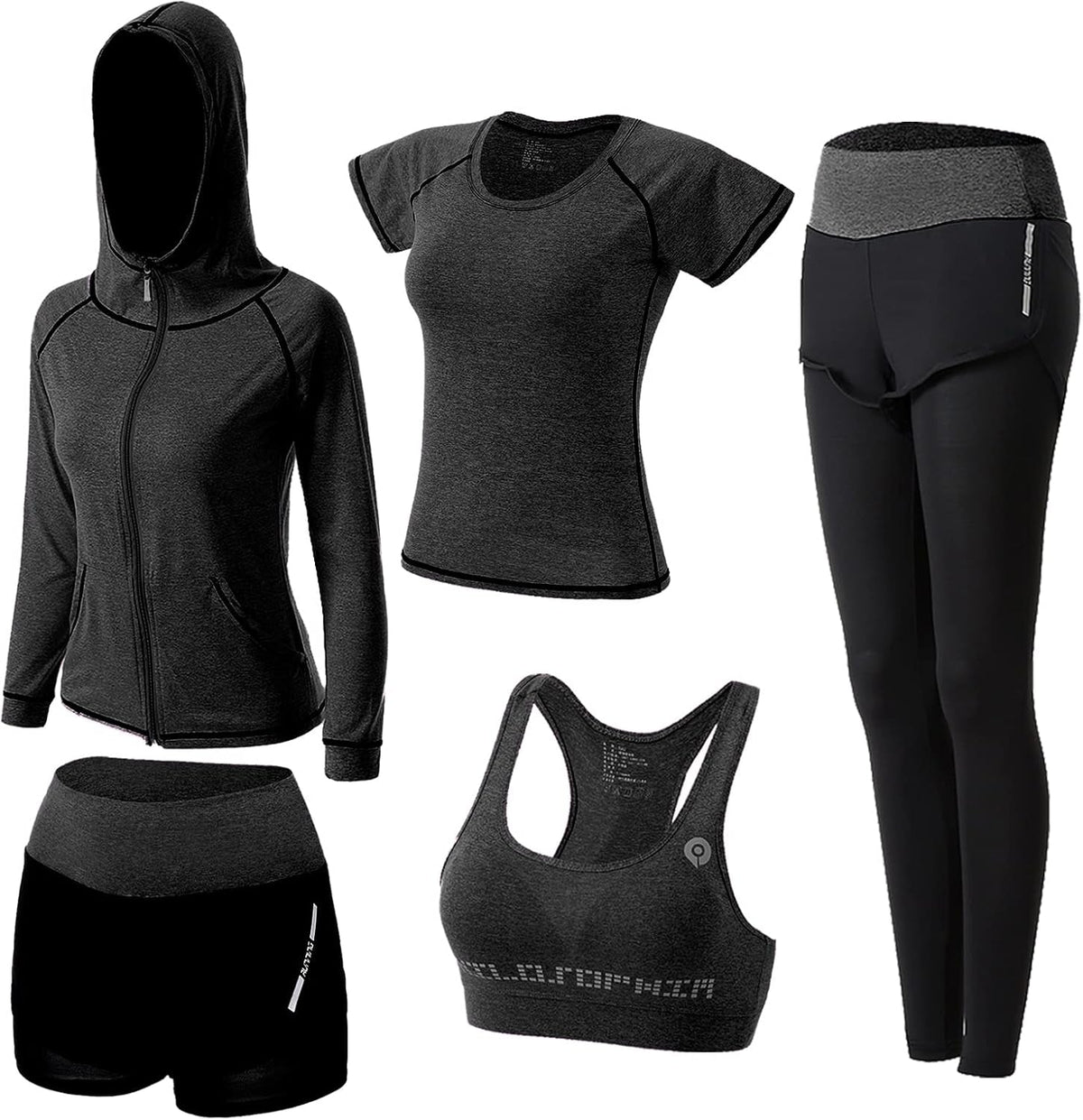 Women'S 5Pcs Sport Suits Fitness Yoga Running Athletic Tracksuits